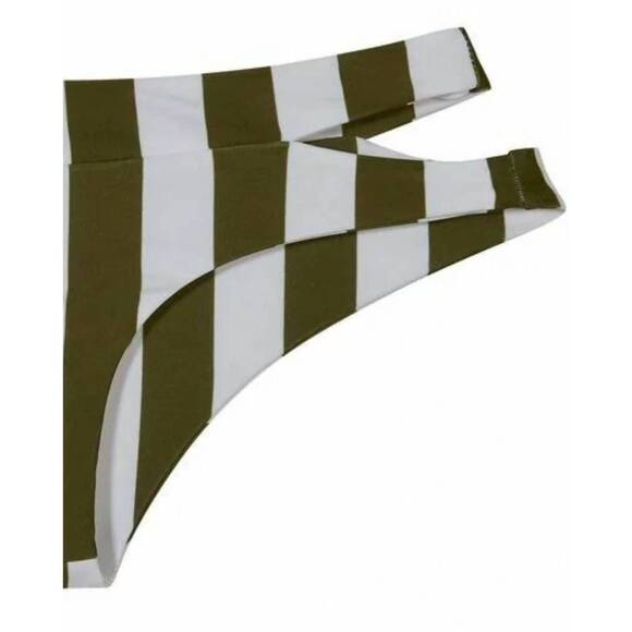 NEW MIKOH women's puka puka bikini bottom in retro stripe olive - Picture 3 of 3